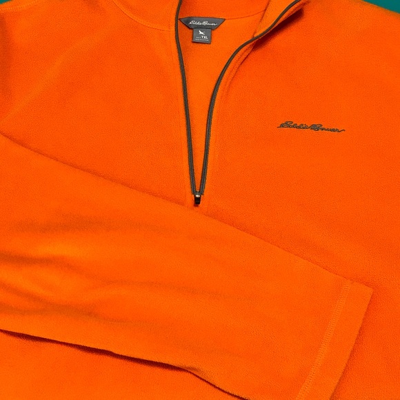 Eddie Bauer Mens Tall XL 1/4 Zip Pullover Orange Fleece Long Sleeve - Picture 1 of 11